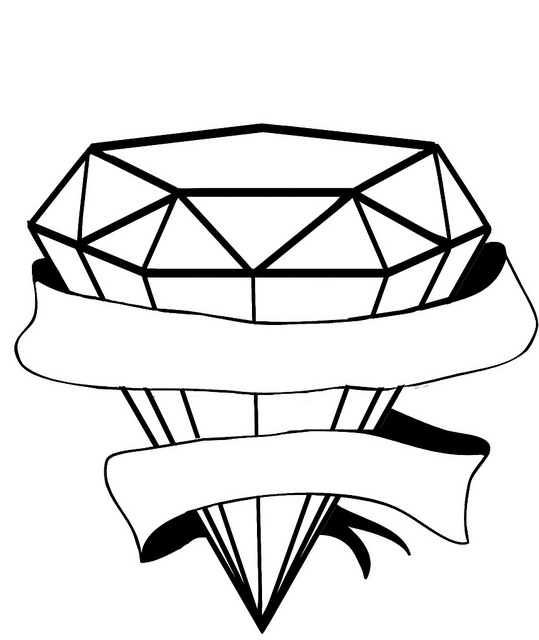 Black Outline Diamond With Ribbon Tattoo Stencil