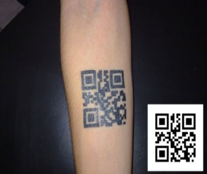 Black Qr Code Tattoo On Forearm
