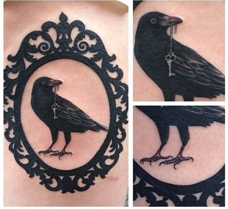 Black Raven In Frame Tattoo Design