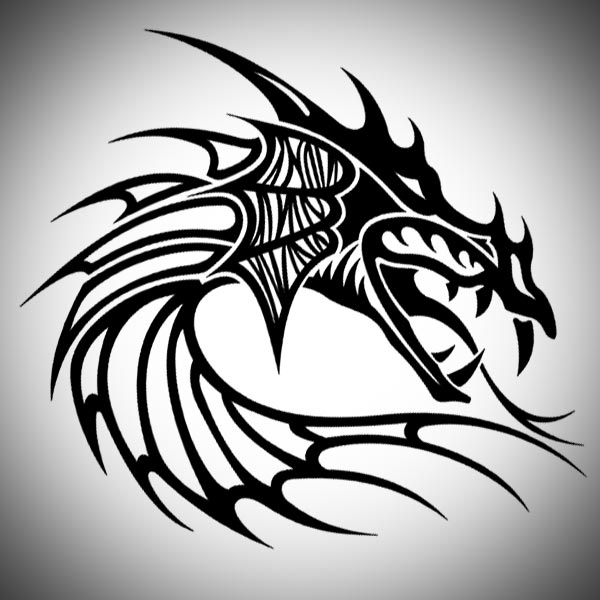 Black Tribal Dragon Head Tattoo Stencil
