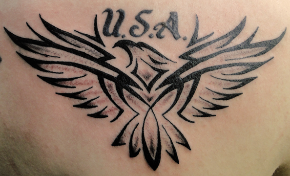 Black Tribal Flying Eagle Tattoo Design