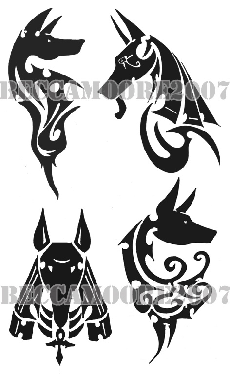 Black Tribal Four Bastet Head Tattoo Design By Becca Boo Moore