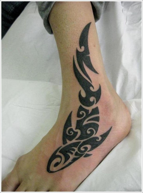Black Tribal Koi Fish Tattoo On Foot