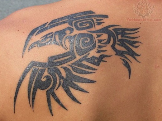 Black Tribal Raven Tattoo Design