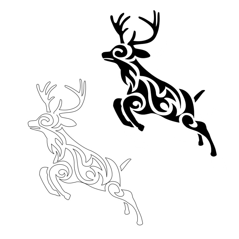 Black Tribal Two Deer Tattoo Design