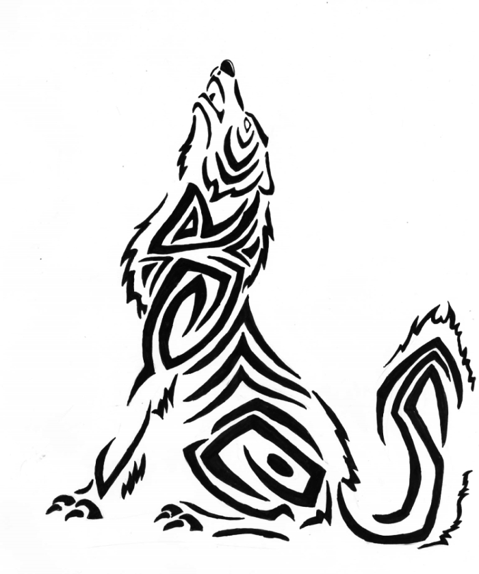 Black Tribal Wolf Tattoo Stencil By Kahea