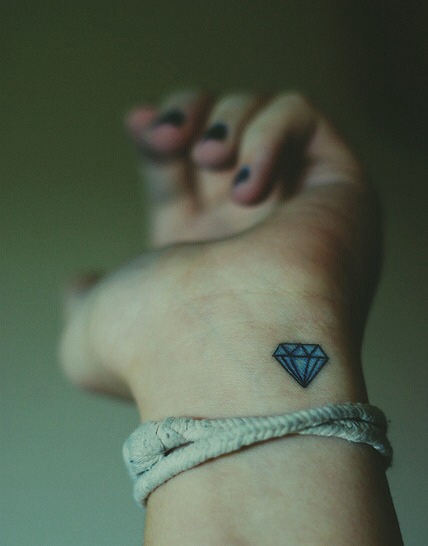 Blue Diamond Tattoo On Girl Wrist