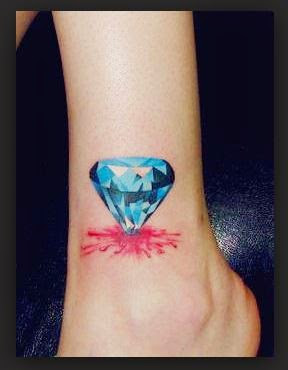 Blue Ink Diamond Tattoo On Leg