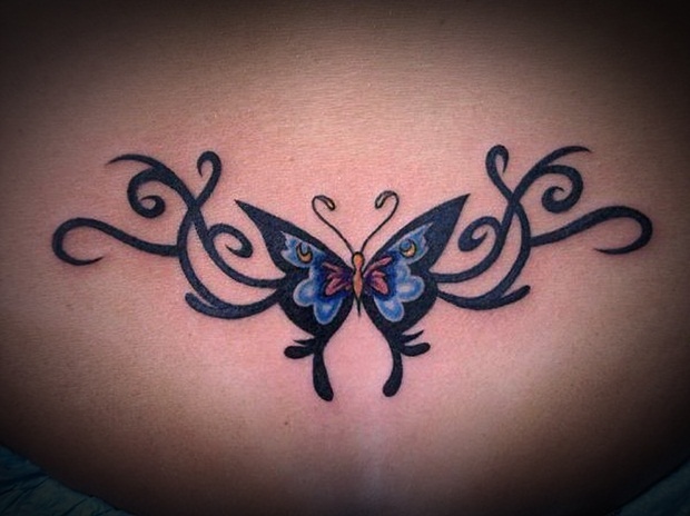 Colorful Butterfly Tattoo Design For Lower Back