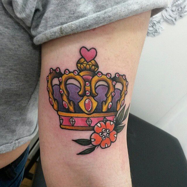 Colorful Crown Tattoo Design For Forearm
