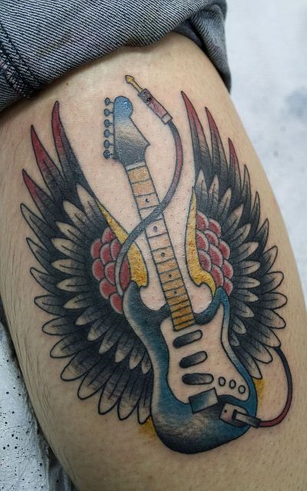20 Guitar Tattoo Images, Pictures And Ideas