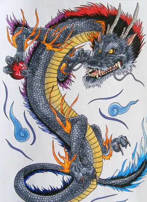 Colorful Japanese Dragon Tattoo Design