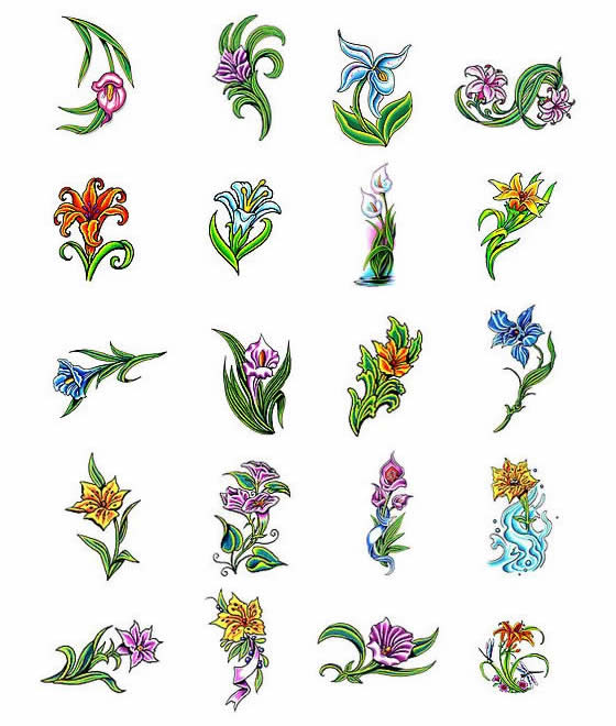 Colorful Lily Flowers Tattoo Flash