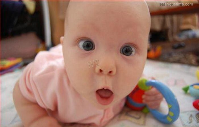 Cute Baby Girl Surprised Closeup Face Funny Image