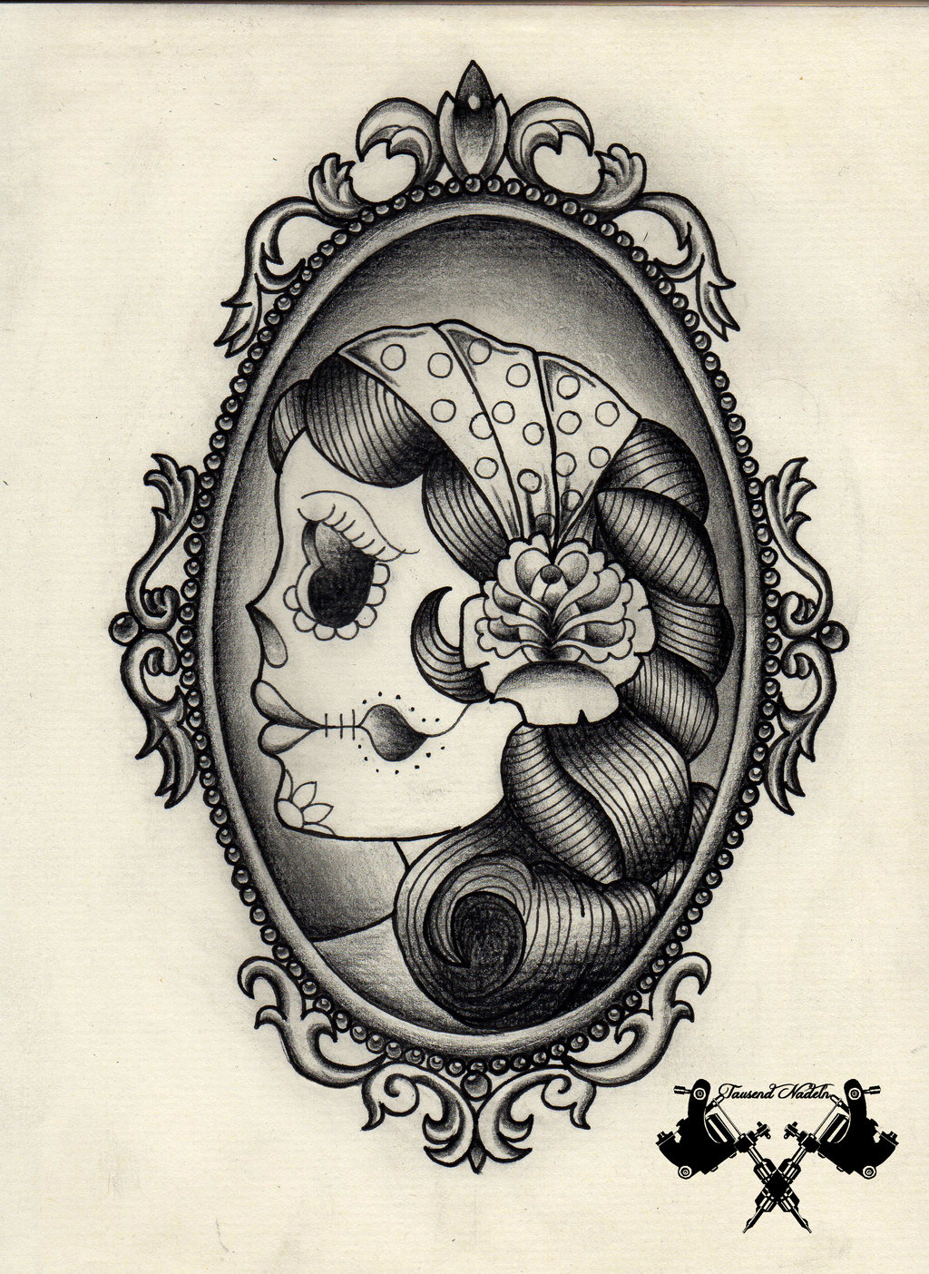 Dia De Los Muertos Gypsy In Frame Tattoo Design By Tausend Nadeln