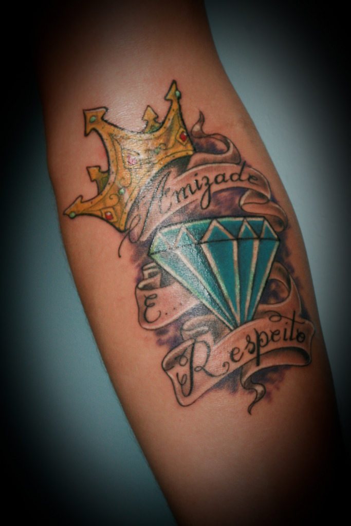 Diamond With Crown And Banner Tattoo Design By Joaobrinhosa