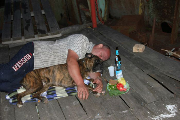 Drunk Man Sleeping With Dog Very Funny Image