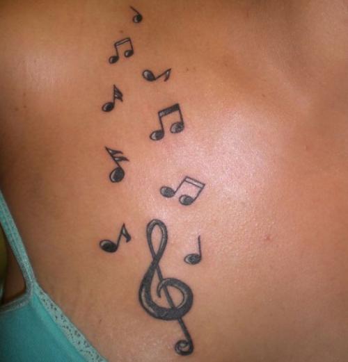 Flying Music Notes And Violin Key Tattoo