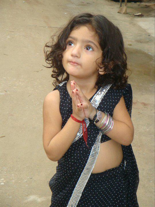 Funny Baby Girl In Black Saree