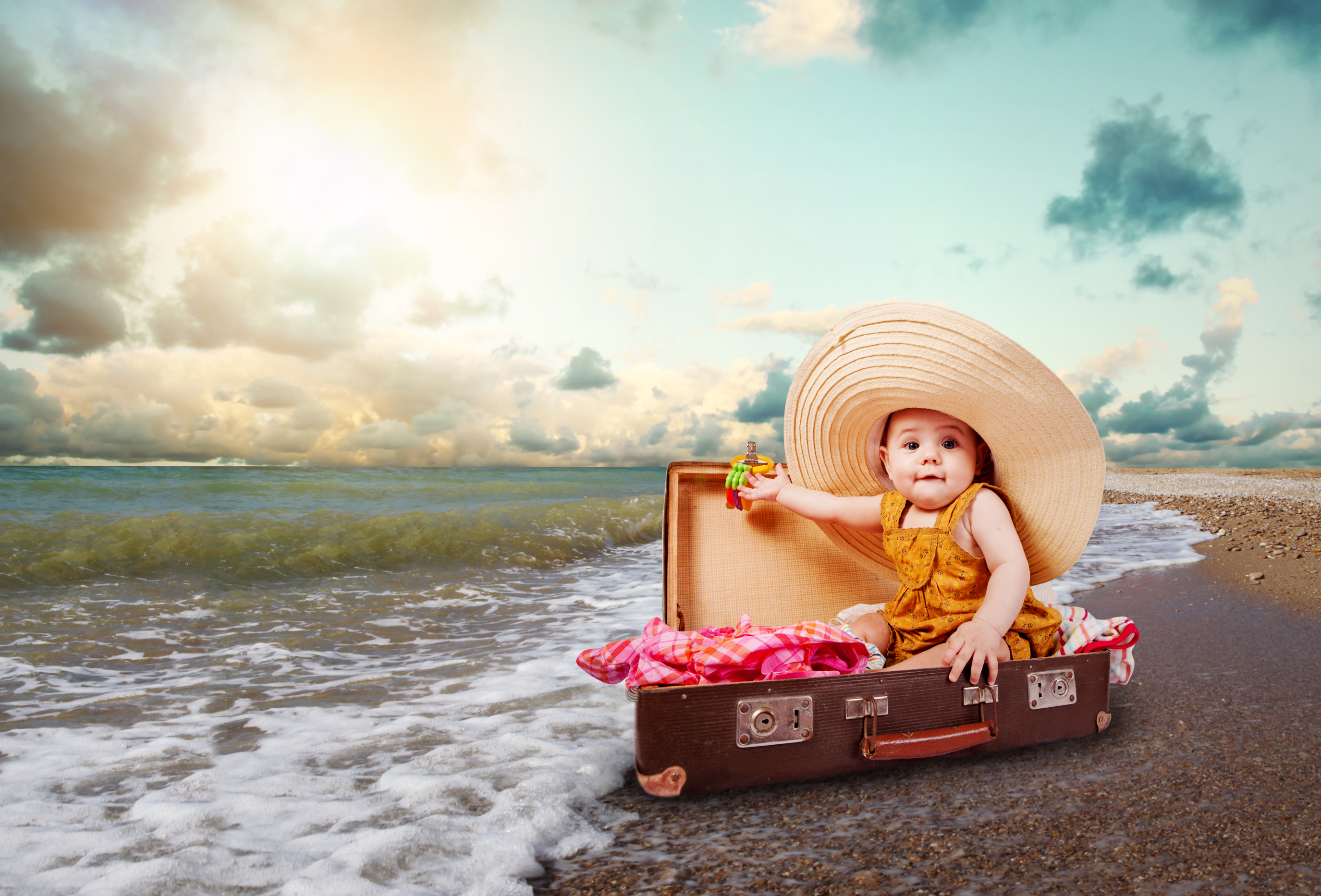 Funny Baby Girl In Suitcase