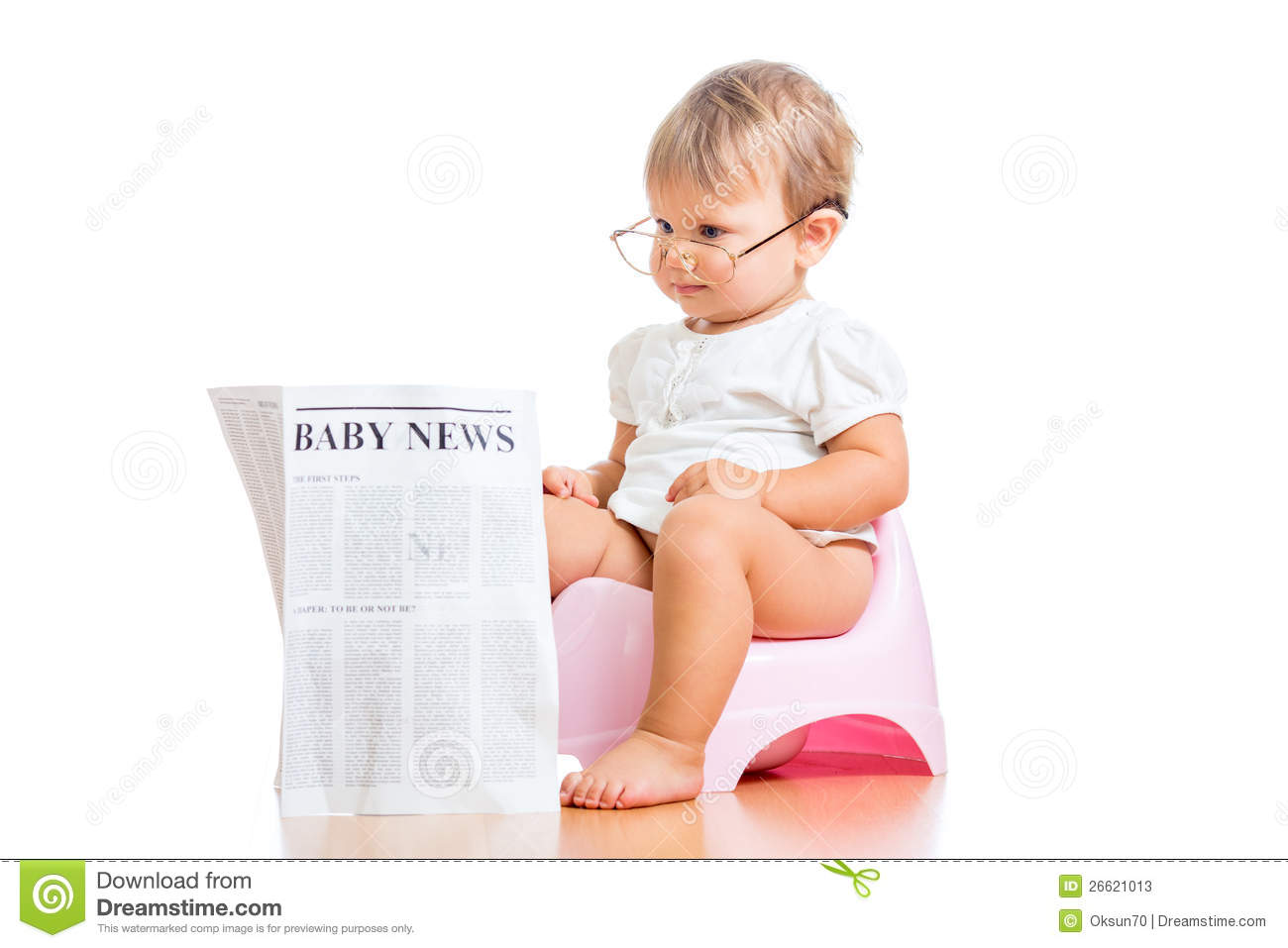 Funny Baby Girl Reading Newspaper