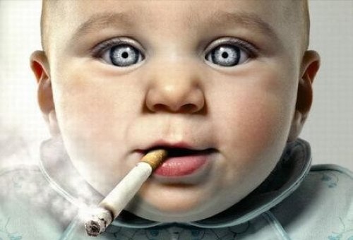 Funny Baby Smoking Closeup Face