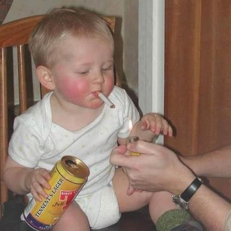 Funny Baby Smoking With Beer Can