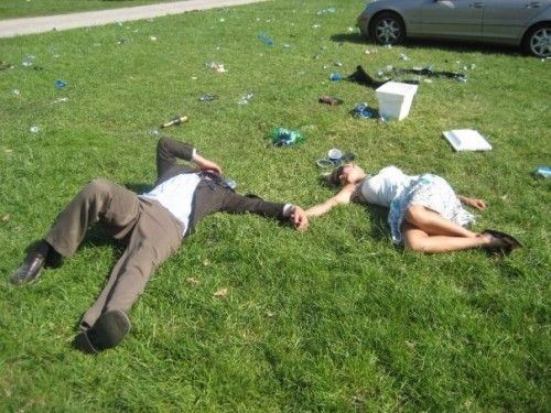 Funny Drunk Couple Lay Down