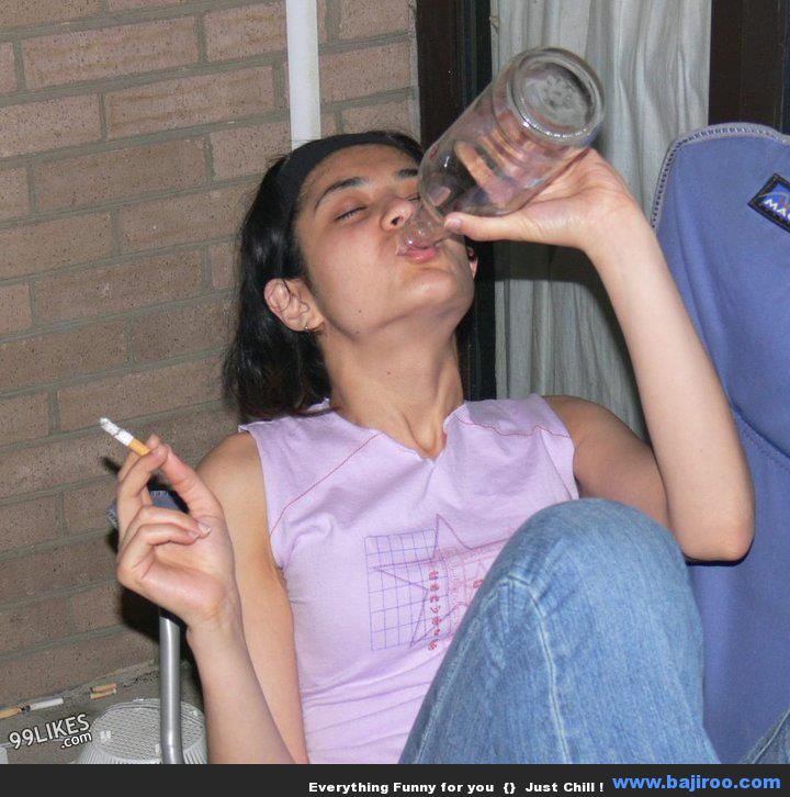 Funny Girl Drinking And Smoking Picture