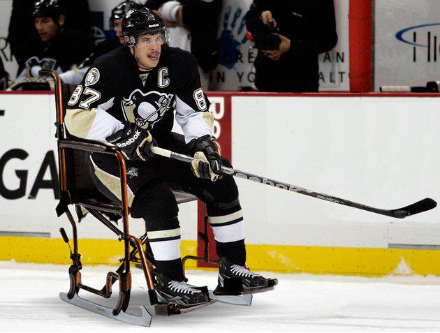 Funny Hockey Player On Wheel Chair