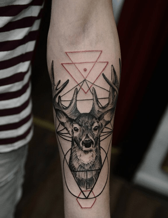Geometric Deer Head Tattoo On Forearm By Timur Lisenko