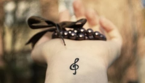 Girl Left Wrist Small Violin Key Tattoo