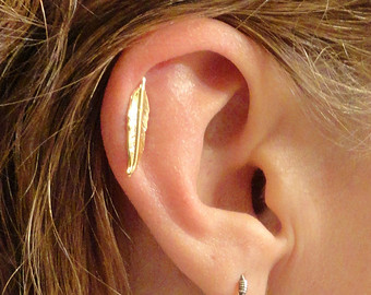 Gold Feather Stud Right Ear Cartilage Piercing