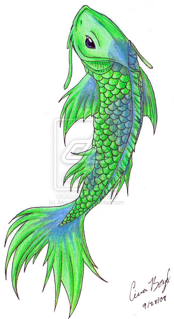Green Koi Fish Tattoo Design