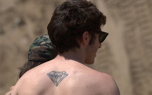 Grey Ink 3D Diamond Tattoo On Man Upper Back
