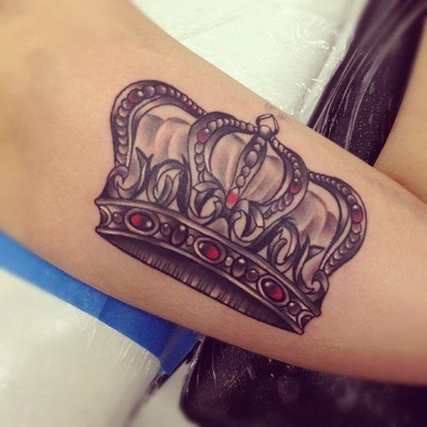 Grey Ink Crown Tattoo Design For Forearm