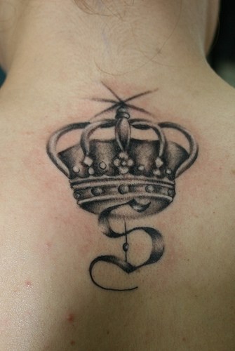 Grey Ink S With Crown Tattoo Design