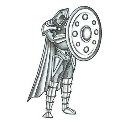 Grey Ink Warrior With Shield Tattoo Design
