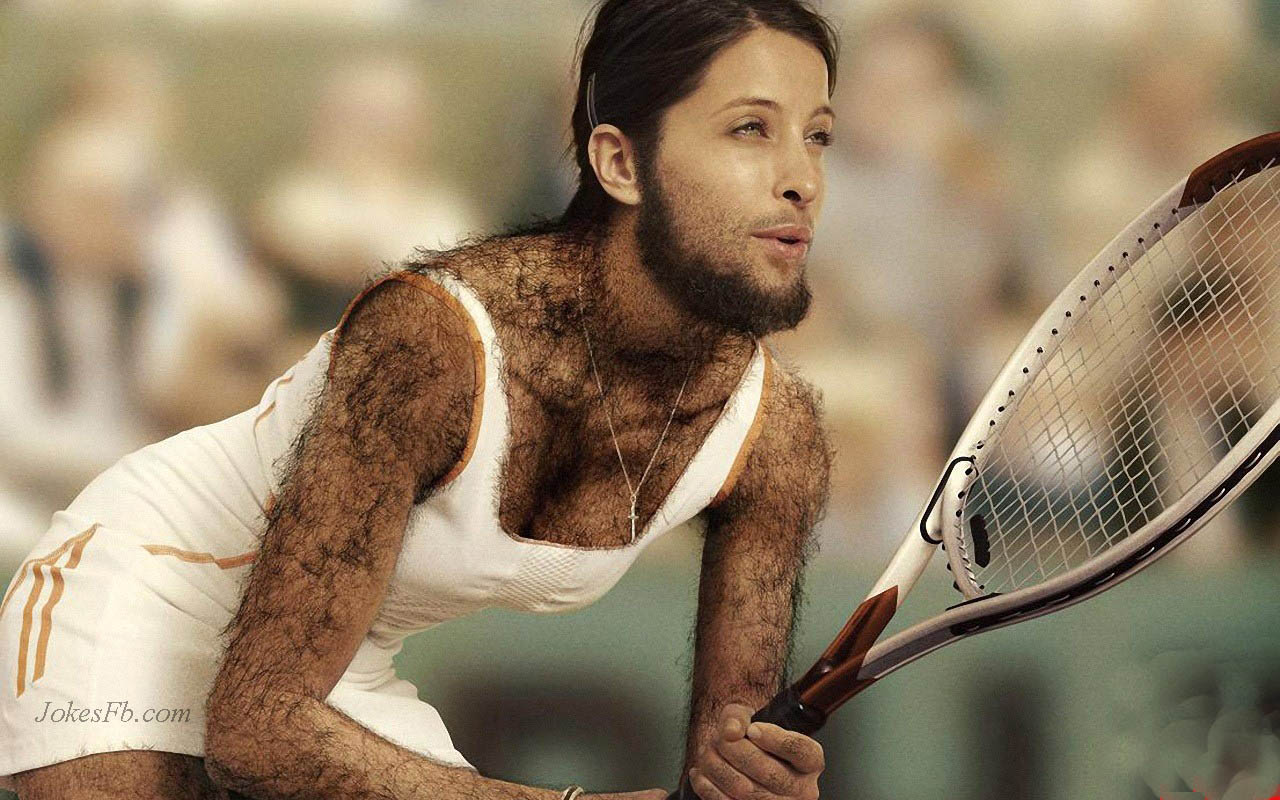 Hairy Tennis Player Girl Funny Picture