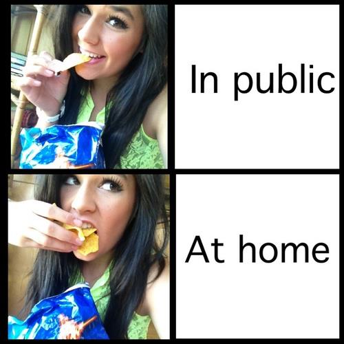 In Public And At Home Funny Girl Eating Chips