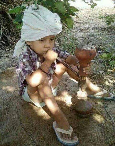 Indian Baby Smoking Hookah Funny Photo