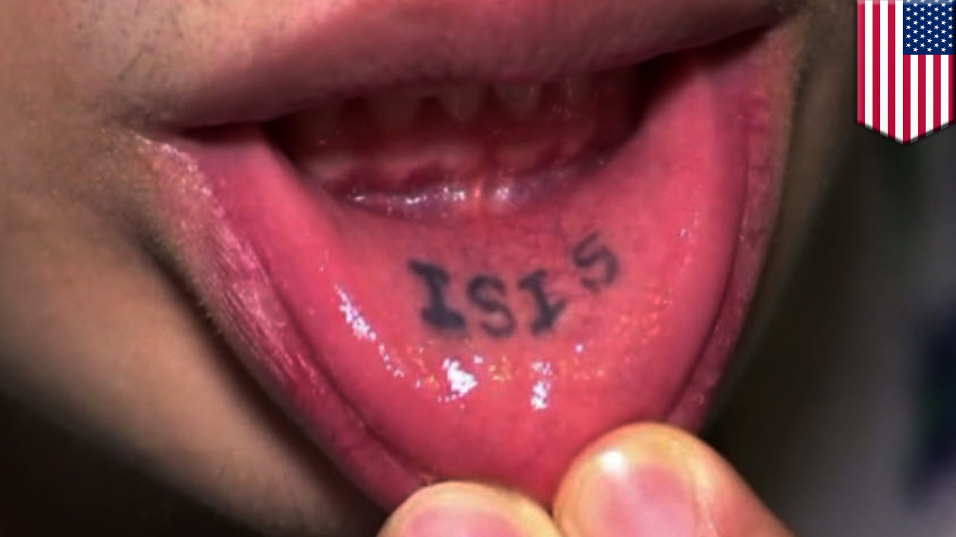 Isis Lettering Tattoo On Inner Lip