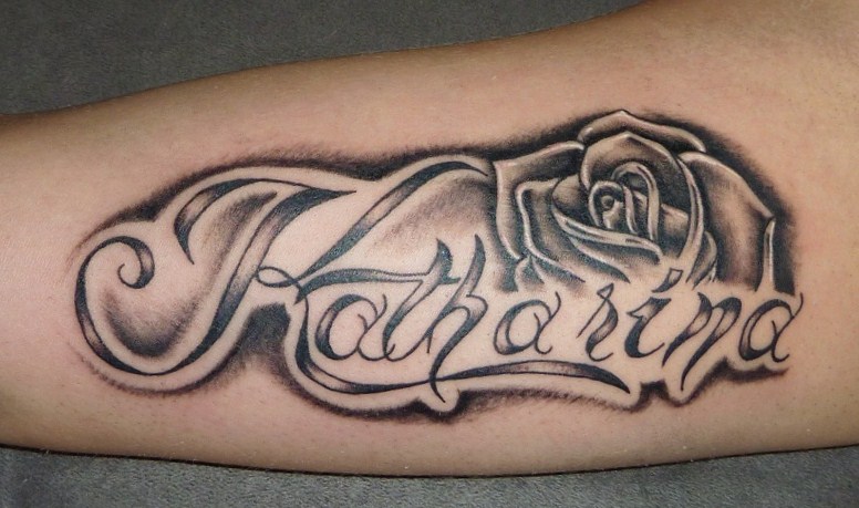 Katharina Lettering With Rose Tattoo Design By Privat Acc