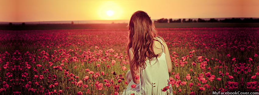 Lonely Girl Sitting In Flowers Facebook Cover Photo