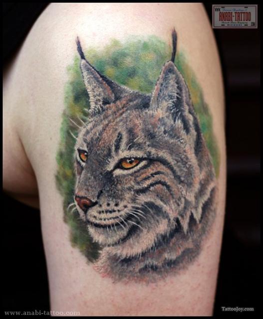 Lynx Head Tattoo On Left Shoulder By Anabi