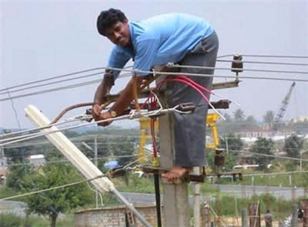 Man On Electricity Pole Without Safety Funny Picture
