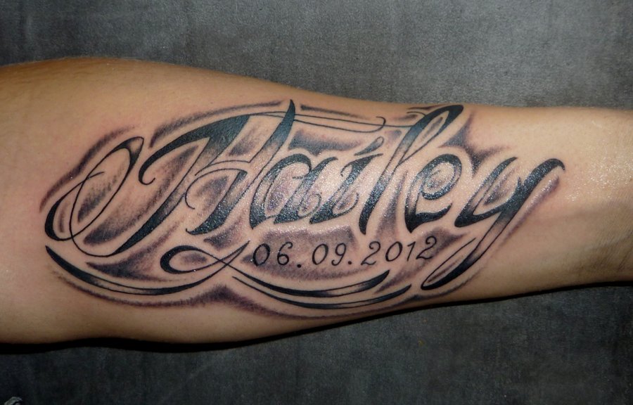 Memorial Hailey Lettering Tattoo On Forearm By Privat Acc