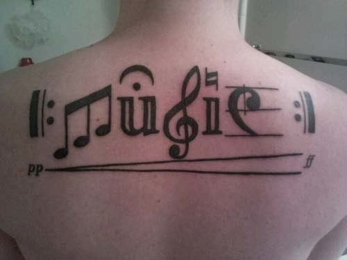 Music Violin Key Tattoo On Upper Back