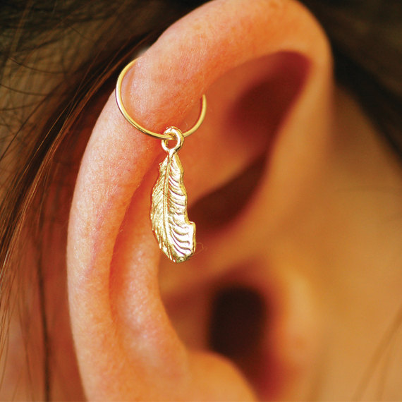 Nice Gold Feather Ring Right Ear Piercing