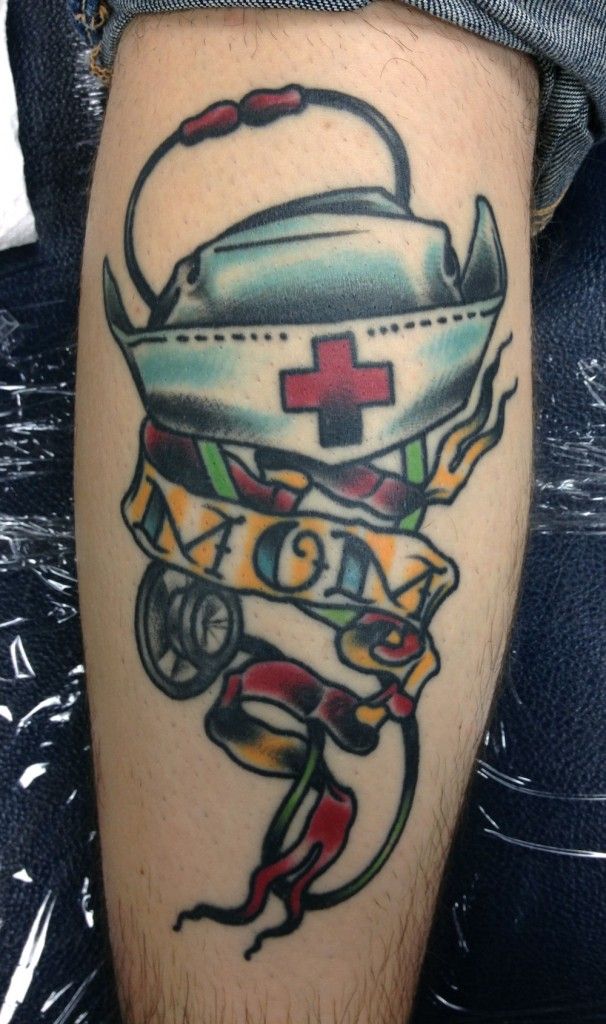 Nurse Hat With Banner Tattoo Design For Leg